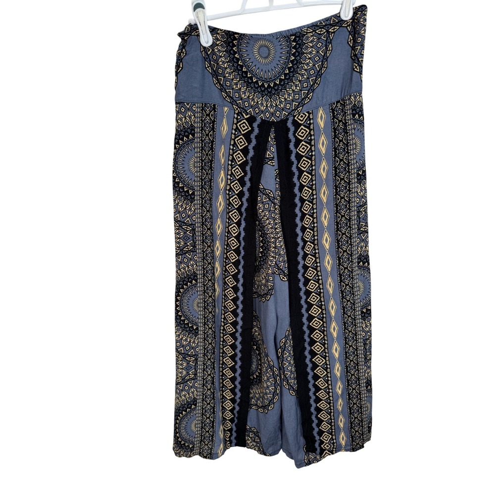 Boho Blue Mandala Print Pants Wide Leg Womens Festival Hippie